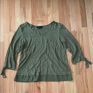 Sanctuary Long Sleeve Top Womens Large Olive Green 100% Linen Safari Minimalist